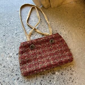 VTG Brick red and beige chenille plaid handworked handbag